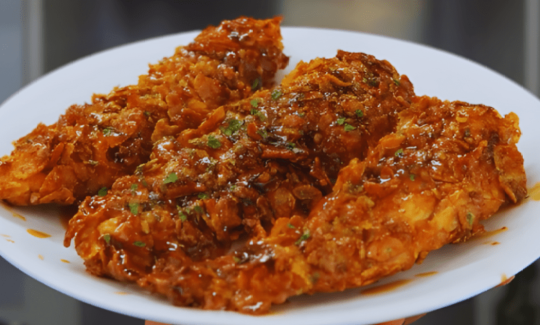 Crispy Honey Garlic Chicken Tenders on a plate Crispy Honey Garlic Chicken Tenders on a plate