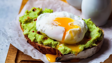 Avocado Toast With Egg plated with garnish Avocado Toast With Egg plated with garnish