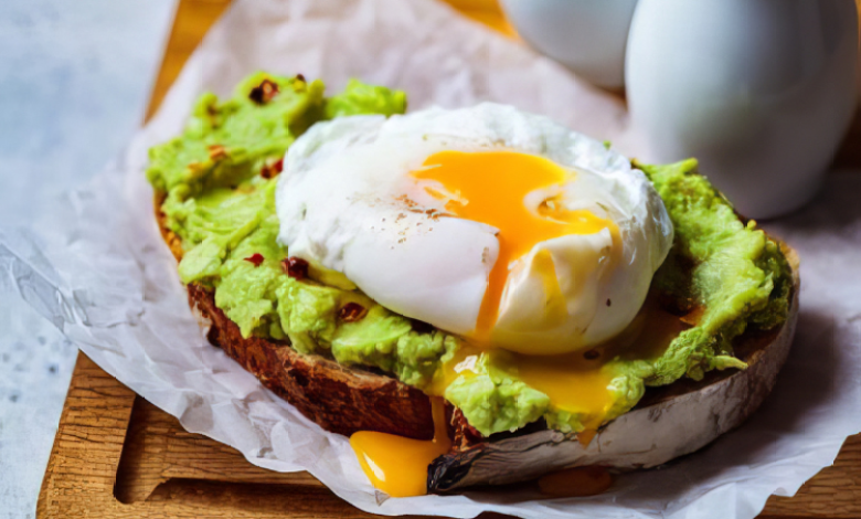 Avocado Toast With Egg plated with garnish Avocado Toast With Egg plated with garnish