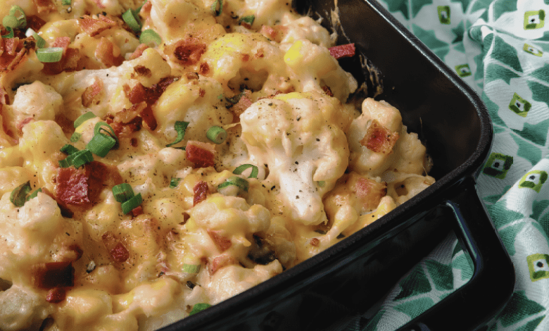 Baked cauliflower cheese dish fresh from the oven Baked cauliflower cheese dish fresh from the oven