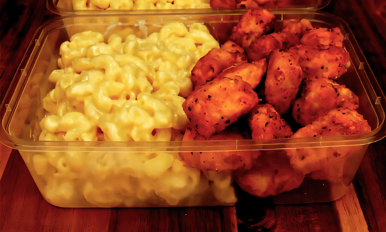 Mac N Cheese and Popcorn Chicken with a side of buttered corn on the cob Mac N Cheese and Popcorn Chicken with a side of buttered corn on the cob