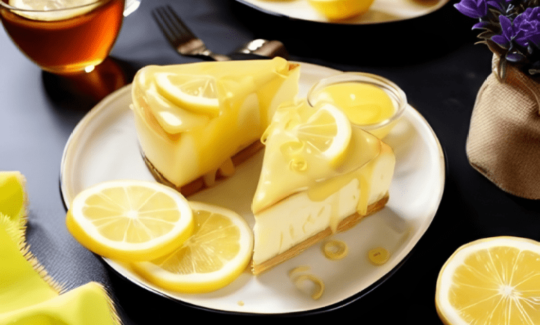 A beautifully decorated Lemon Curd Cake on a white plate, garnished with lemon zest and mint leaves. A beautifully decorated Lemon Curd Cake on a white plate, garnished with lemon zest and mint leaves.