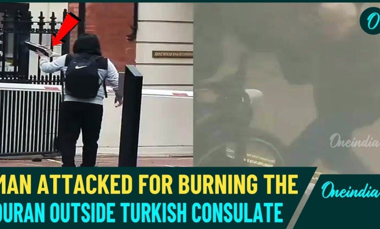 Shocking Video | Man Burning Quran Outside Turkish Consulate In London Attacked By Knife Shocking Video | Man Burning Quran Outside Turkish Consulate In London Attacked By Knife