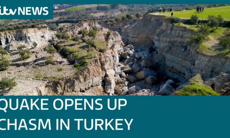 Turkey-Syria earthquake ripped huge chasm in what was once an olive field near Antakya | ITV News Turkey-Syria earthquake ripped huge chasm in what was once an olive field near Antakya | ITV News