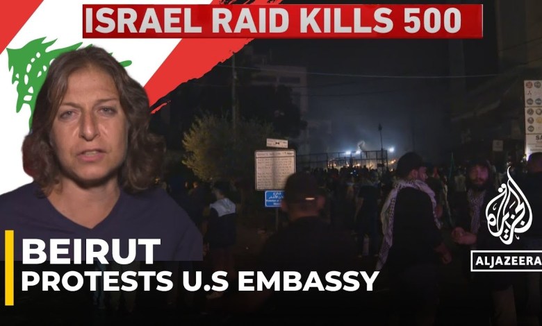 Protests outside US embassy in Beirut after Israeli air strike on a hospital in Gaza Protests outside US embassy in Beirut after Israeli air strike on a hospital in Gaza
