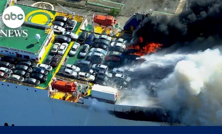 Deadly cargo ship fire still burning at New Jersey port Deadly cargo ship fire still burning at New Jersey port