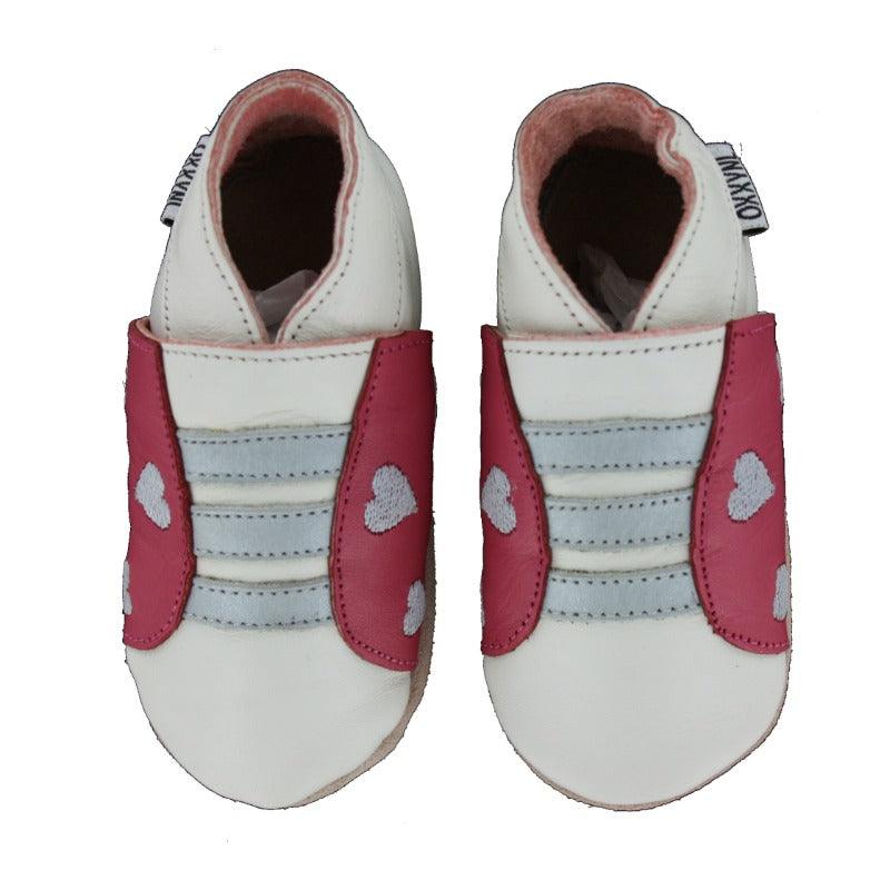 Oxxy babyslofjes wit fuchsia zilveren streep Maat
