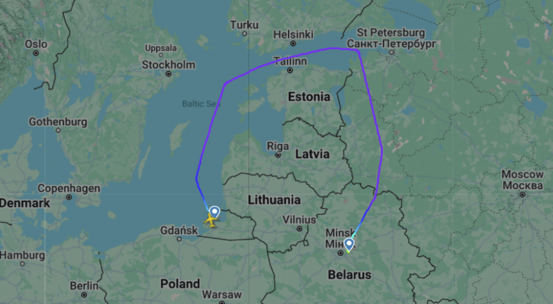 طريق الطيران بين مطارات Kaliningrad (KGD) ومطارات مينسك (MSQ) طريق الطيران بين مطارات Kaliningrad (KGD) ومطارات مينسك (MSQ)