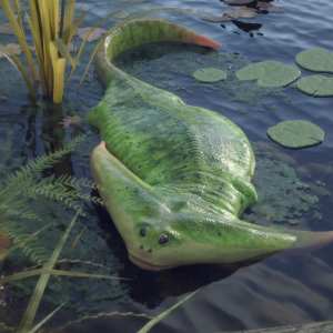 Prehistoric Amphibian Diplocaulus and Dragonfly Prey Prehistoric Amphibian Diplocaulus and Dragonfly Prey