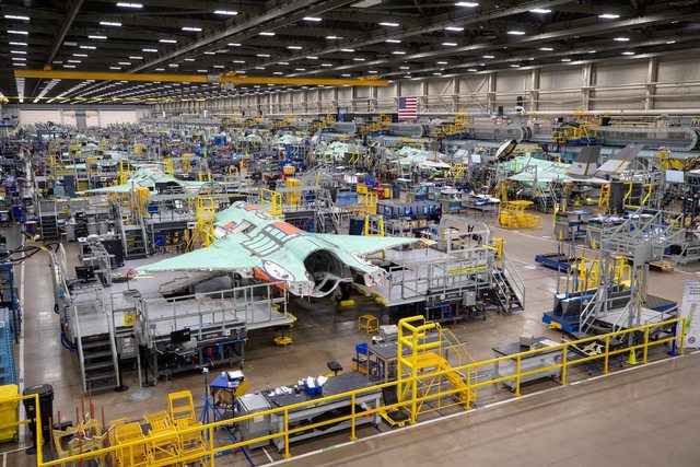 Lockheed Martin's F-35 assembly line. Lockheed Martin's F-35 assembly line.