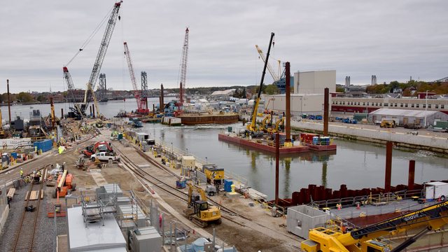 Construction of a multi-mission dry dock advances at Portsmouth Naval Shipyard in 2021, enhancing the Navy’s capacity for fast-attack submarine maintenance and modernization. (Jim Cleveland, U.S. Navy) Construction of a multi-mission dry dock advances at Portsmouth Naval Shipyard in 2021, enhancing the Navy’s capacity for fast-attack submarine maintenance and modernization. (Jim Cleveland, U.S. Navy)
