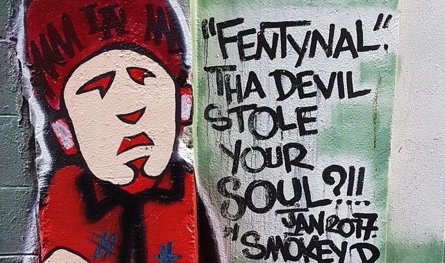 Art mural about fentanyl's scourge. Art mural about fentanyl's scourge.