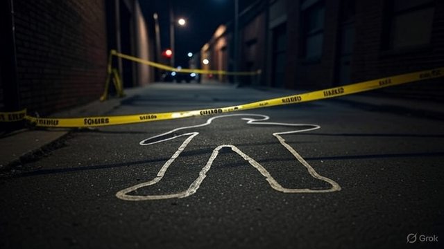 Artistic impression of a crime scene in an alleyway. Artistic impression of a crime scene in an alleyway.