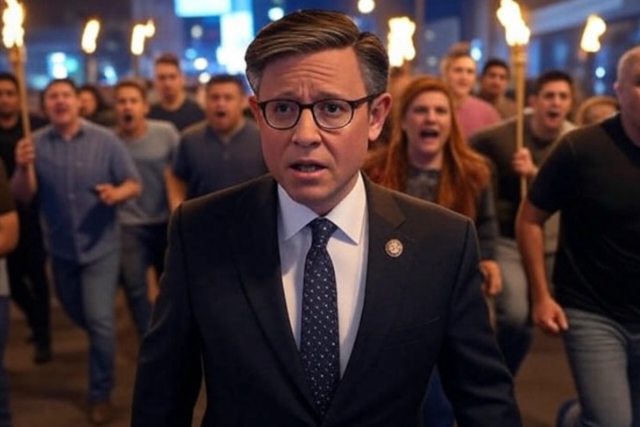 An artistic impression of Denver Mayor Mike Johnson fleeing through a dark Denver CBD at night, chased by an angry mob of citizens with torches and pitchforks. An artistic impression of Denver Mayor Mike Johnson fleeing through a dark Denver CBD at night, chased by an angry mob of citizens with torches and pitchforks.