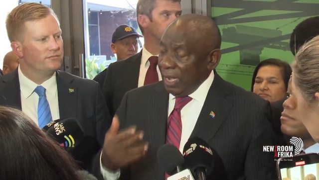 Ramaphosa addressing reporters. Ramaphosa addressing reporters.