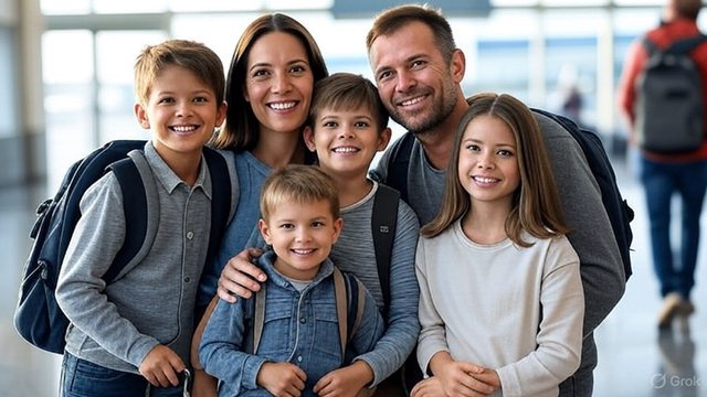 Artistic impression of a family breezing through a dedicated TSA "Families on the Fly" lane, enjoying a stress-free airport security experience. Artistic impression of a family breezing through a dedicated TSA "Families on the Fly" lane, enjoying a stress-free airport security experience.