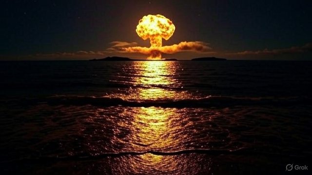 Artistic impression of a nuclear explosion near the Prince Edward Islands. Artistic impression of a nuclear explosion near the Prince Edward Islands.