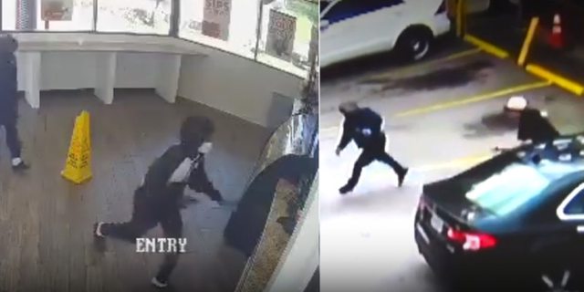 Screenshot of security footage of the robbery attempt. Screenshot of security footage of the robbery attempt.