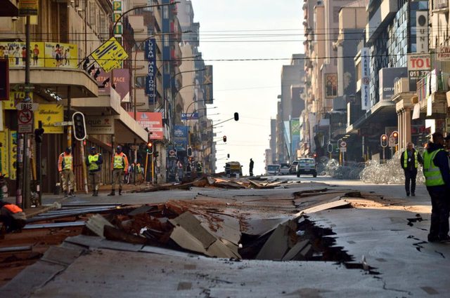 Bree Street, Johannesburg: 16 months since the 2023 methane explosion, repairs only 15% complete. Bree Street, Johannesburg: 16 months since the 2023 methane explosion, repairs only 15% complete.