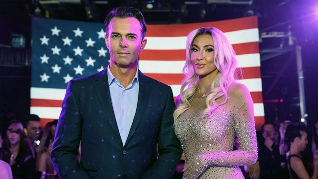 Peet and Mel Viljoen stand before the U.S. flag, symbolizing their escape from alleged persecution in South Africa. Peet and Mel Viljoen stand before the U.S. flag, symbolizing their escape from alleged persecution in South Africa.