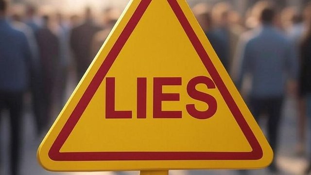 Triangular warning sign with the word "LIES". Triangular warning sign with the word "LIES".