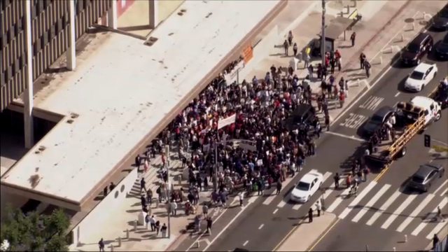 Large group of protestors in LA. Large group of protestors in LA.