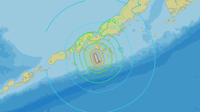 Map of the 7.3 Magnitude Earthquake Epicenter - 95 km SSE of Sand Point, Alaska. Map of the 7.3 Magnitude Earthquake Epicenter - 95 km SSE of Sand Point, Alaska.