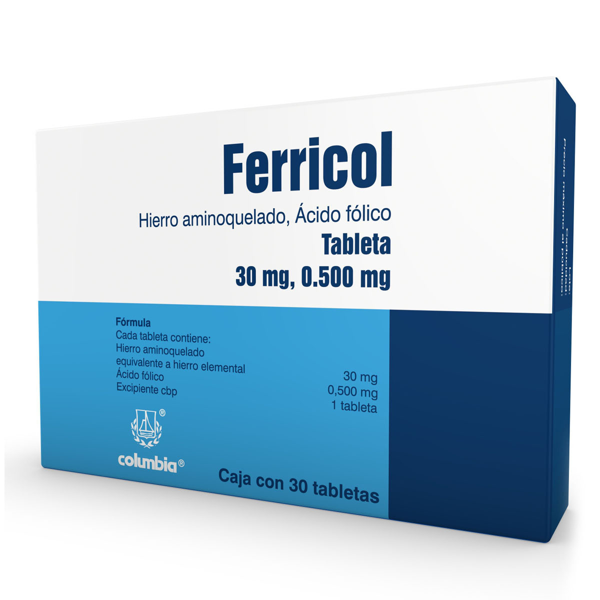FERRICOL 30/0.500MG C/30 TABS.