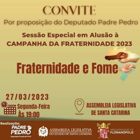 ALESC promove sessão solene sobre Campanha da Fraternidade 2023 ALESC promove sessão solene sobre Campanha da Fraternidade 2023