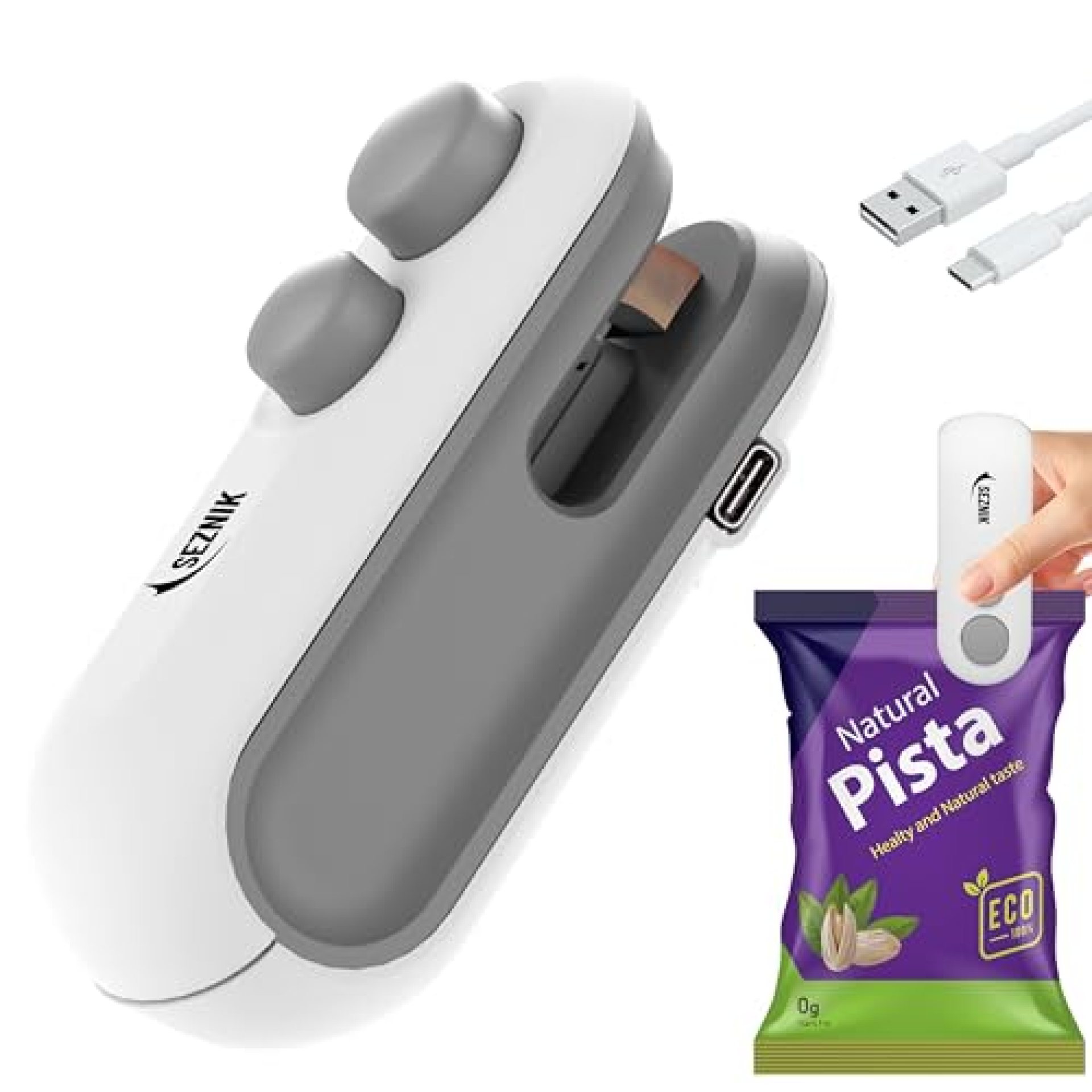 Seznik Portable Mini Sealing Machine, Handheld Packet Sealer for Food, Snacks, Chips, Fresh Storage, Plastic Bags Sealing Machine, 1 YEAR Warranty (White) Seznik Portable Mini Sealing Machine, Handheld Packet Sealer for Food, Snacks, Chips, Fresh Storage, Plastic Bags Sealing Machine, 1 YEAR Warranty (White)