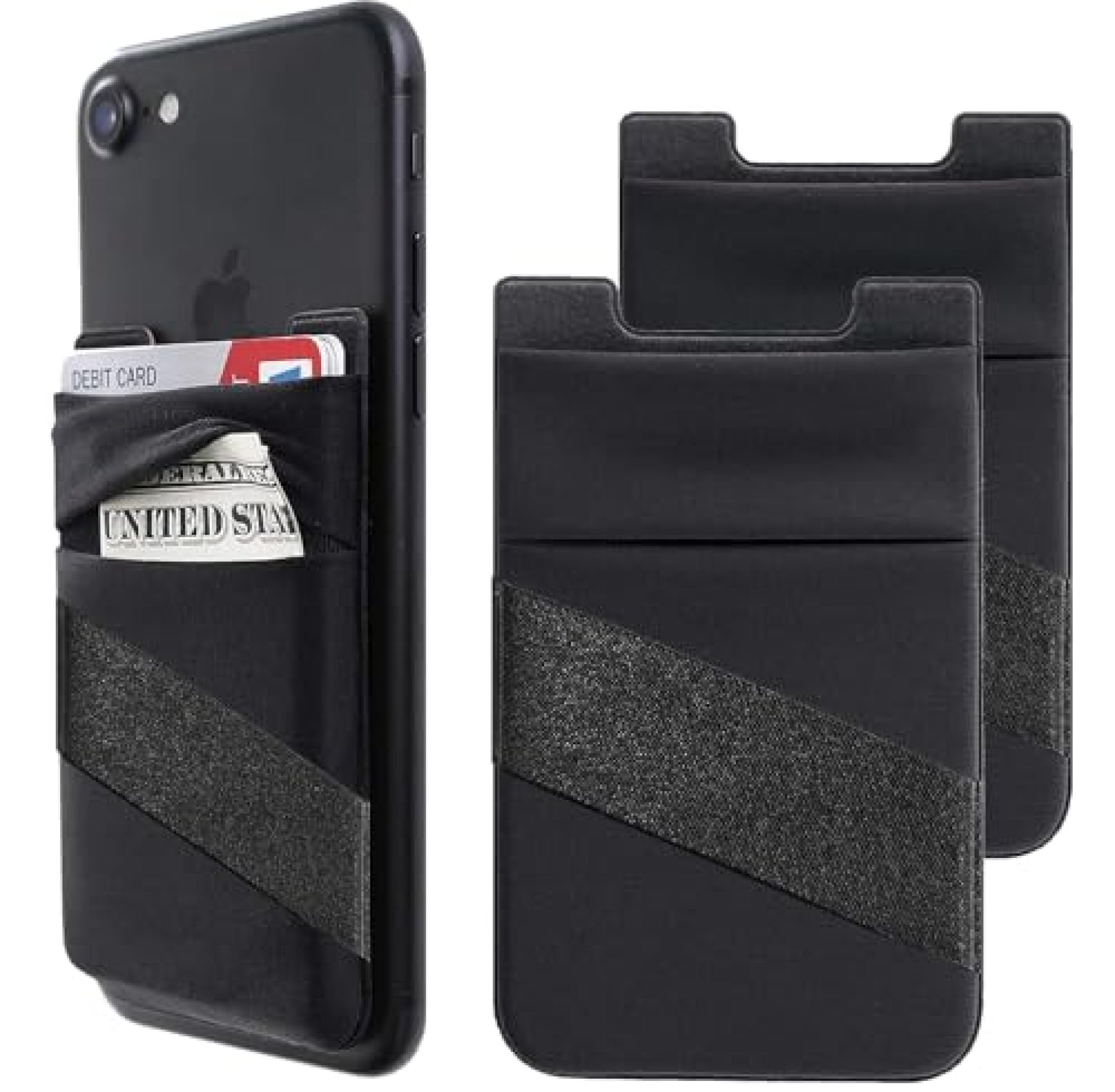 Mizi (2 Pack Adhesive Phone Stretchy Wallet, Card Holder for Back of Phone Stick on Cases, Unique Double Pocket Design + Finger Strap for iPhone/Android/Samsung Galaxy – Black Mizi (2 Pack Adhesive Phone Stretchy Wallet, Card Holder for Back of Phone Stick on Cases, Unique Double Pocket Design + Finger Strap for iPhone/Android/Samsung Galaxy – Black