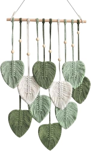 LOVE N BEYOND Macrame Wall Hanging Boho Handmade Wall Decor Feather Tapestry with Wooden Beads and Green Leaves Chic Boho Wall Art Decor 66 x 40 Cms (Green) LOVE N BEYOND Macrame Wall Hanging Boho Handmade Wall Decor Feather Tapestry with Wooden Beads and Green Leaves Chic Boho Wall Art Decor 66 x 40 Cms (Green)