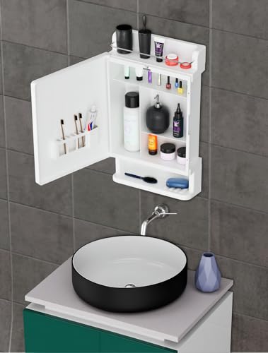 Well Set Rich Look Bathroom Cabinet with Mirror White | Storage Organiser | Strong Plastic Bathroom Shelves Wall Mounted | Bathroom Accessories| Mirror Cabinet- (Made in India) Well Set Rich Look Bathroom Cabinet with Mirror White | Storage Organiser | Strong Plastic Bathroom Shelves Wall Mounted | Bathroom Accessories| Mirror Cabinet- (Made in India)