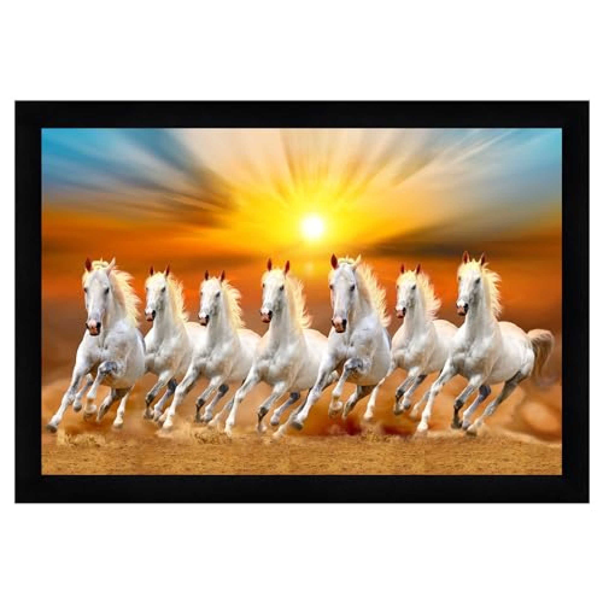 Indianara Vastu Runing Seven Horses Painting With Frame 13 Inches X 10 Inches (Style 1) Indianara Vastu Runing Seven Horses Painting With Frame 13 Inches X 10 Inches (Style 1)