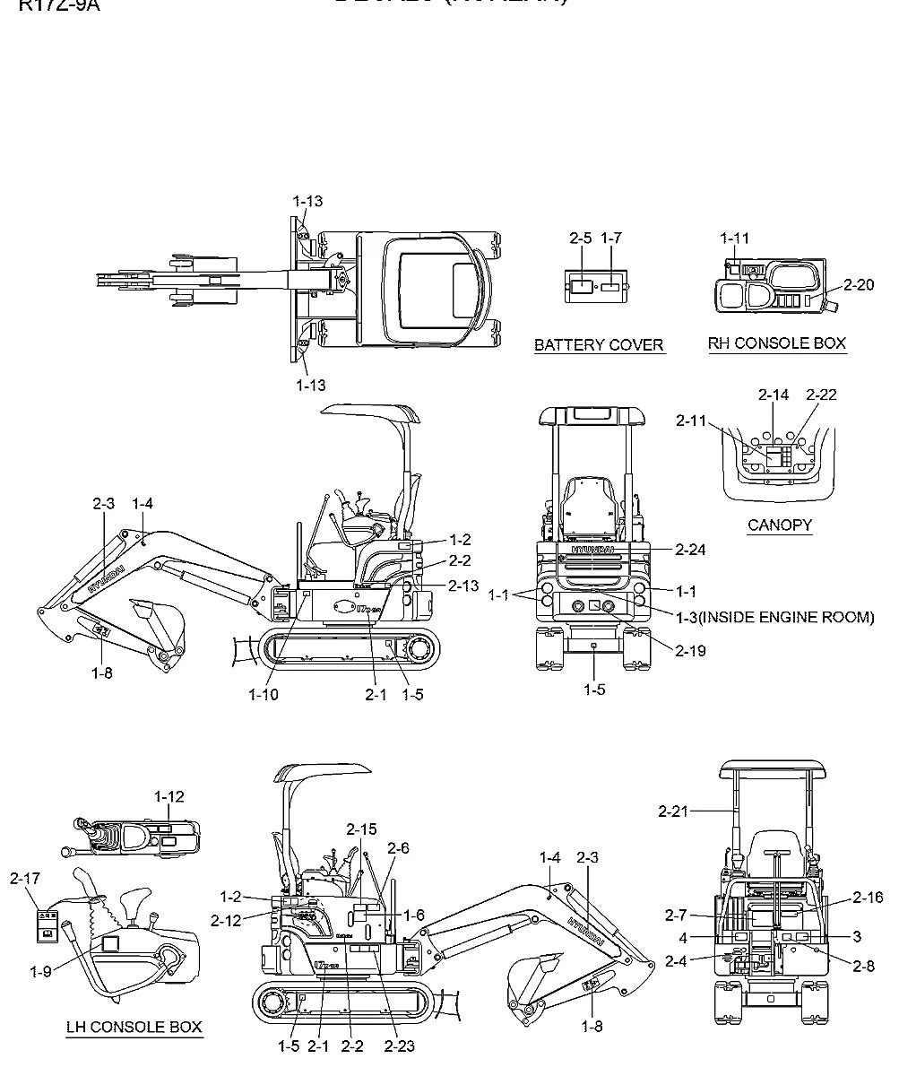 98MJ-10011 Escavadeira de esteiras Hyundai R17Z-9A