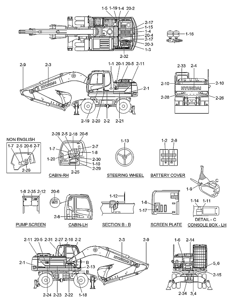 97Q5-10060 Escavadeira de rodas Hyundai R180W-9A