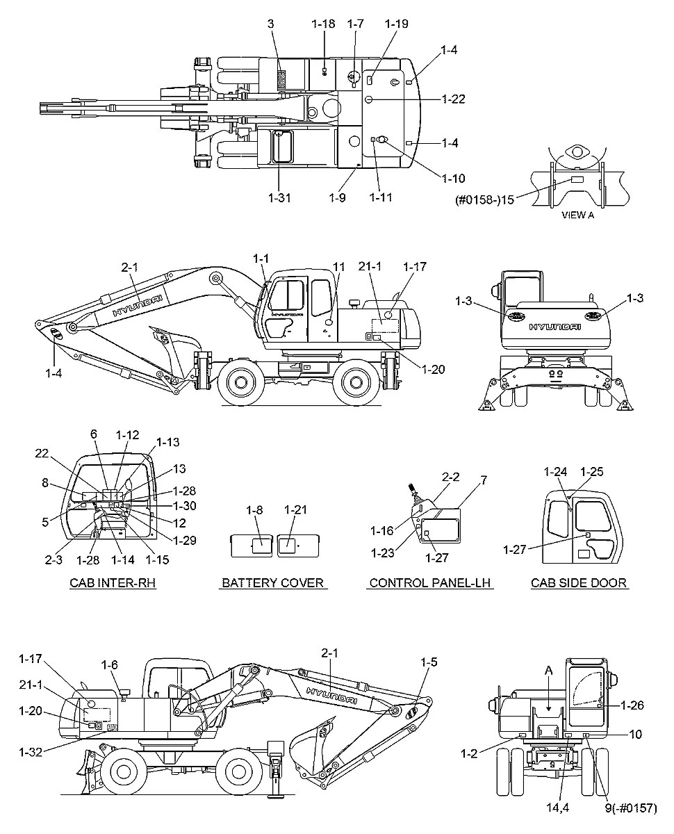95EA-28020 Escavadeira de rodas Hyundai R130W-3
