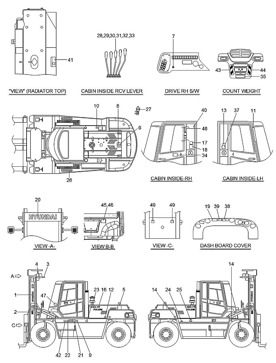 92FT-40281 Empilhadeira Hyundai 110-130-140-160D-7E