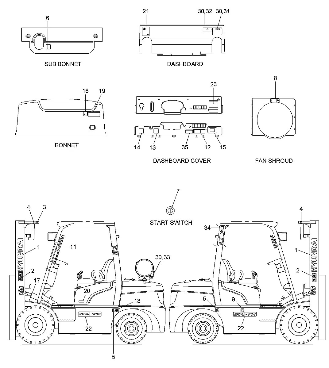 97HF-10050 Empilhadeira Hyundai 25-30-33L-7M