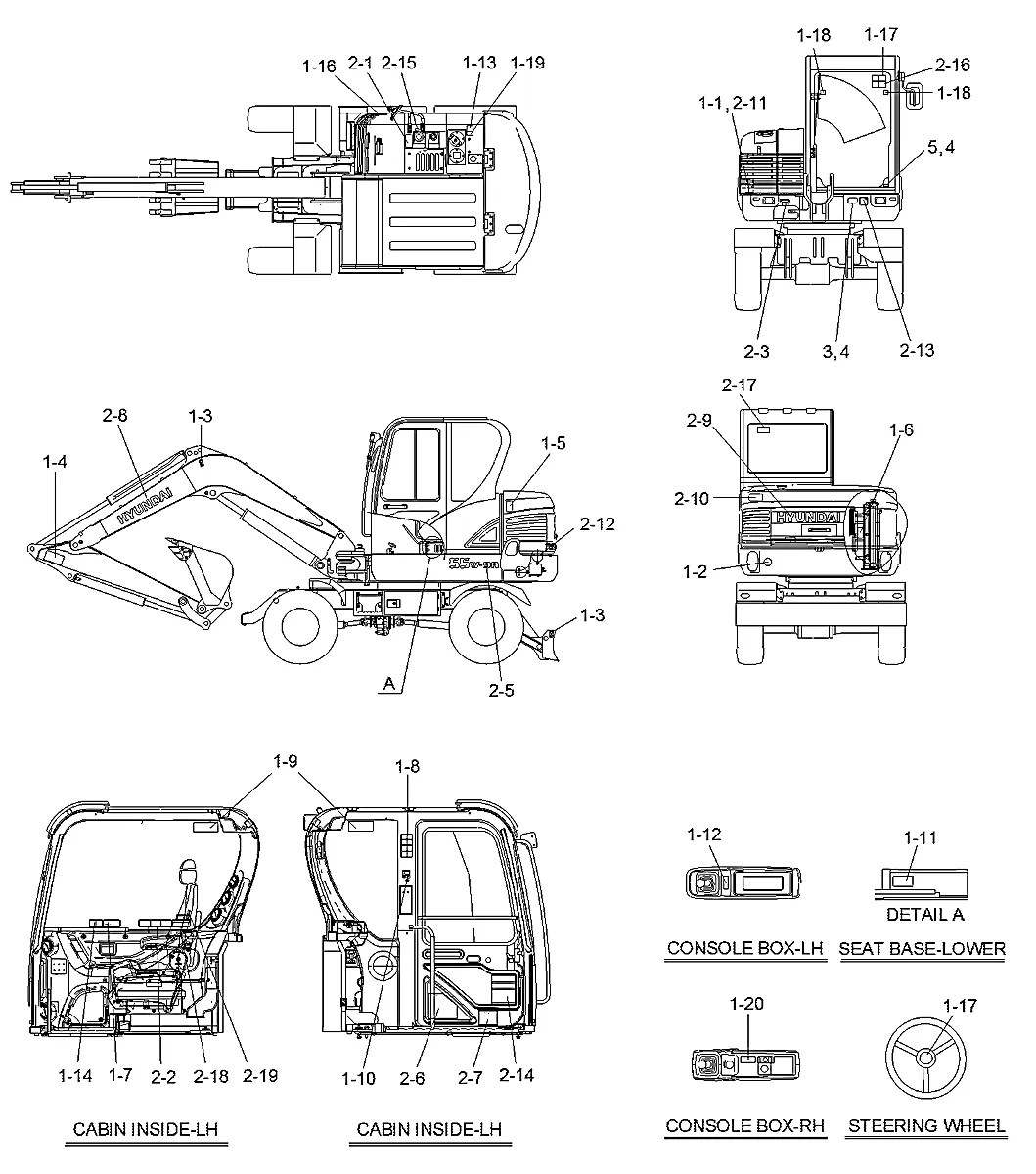 97M9-18172 Escavadeira de rodas Hyundai R55W-9A