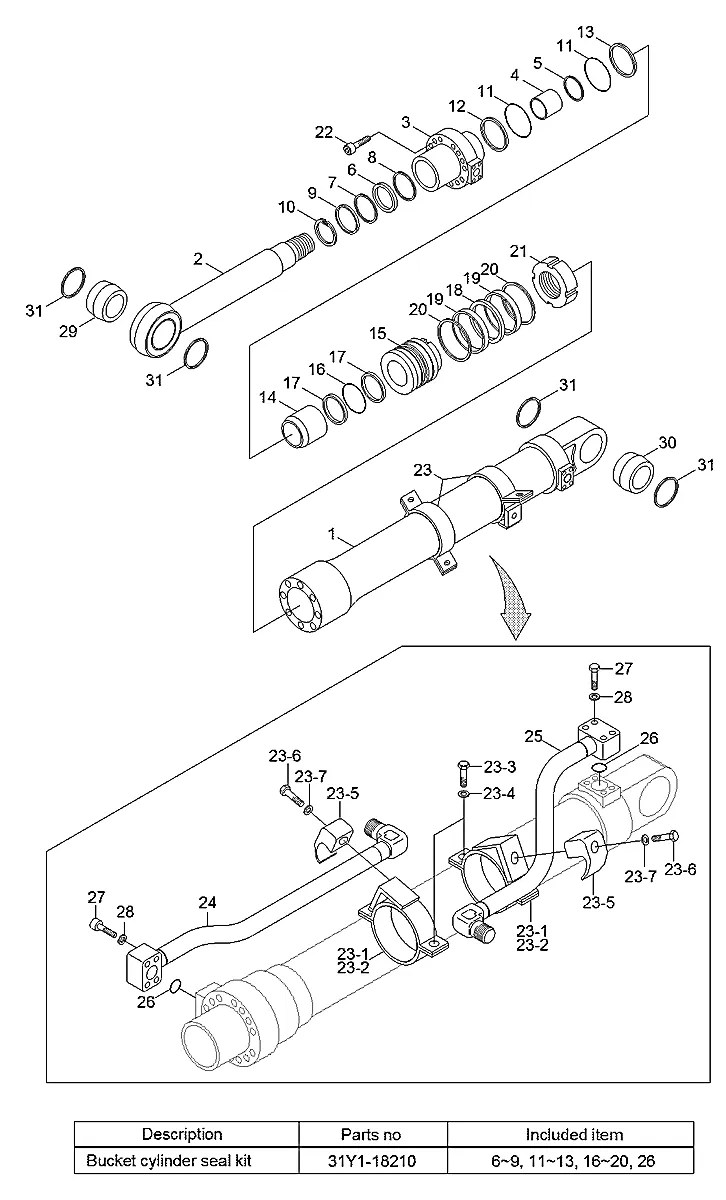 31Y1-18210 Escavadeira de rodas Hyundai R140W-7