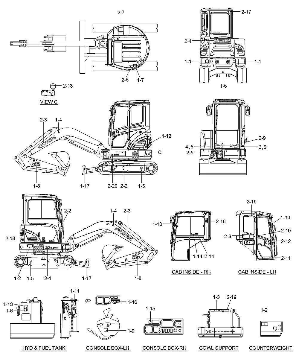 98MK-10010 Escavadeira de esteiras Hyundai R25Z-9AK