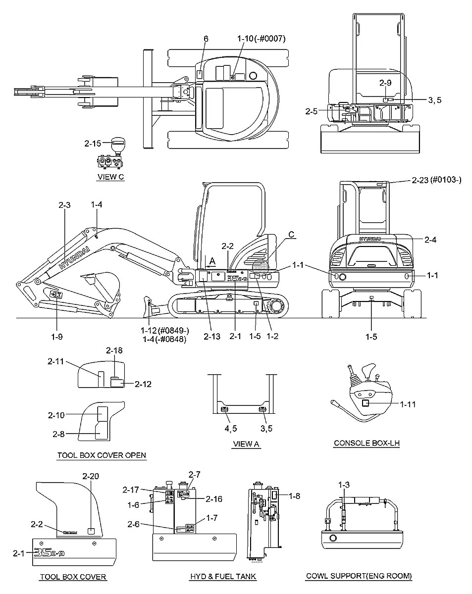 91N6-07131 Escavadeira de esteiras Hyundai R35Z-9