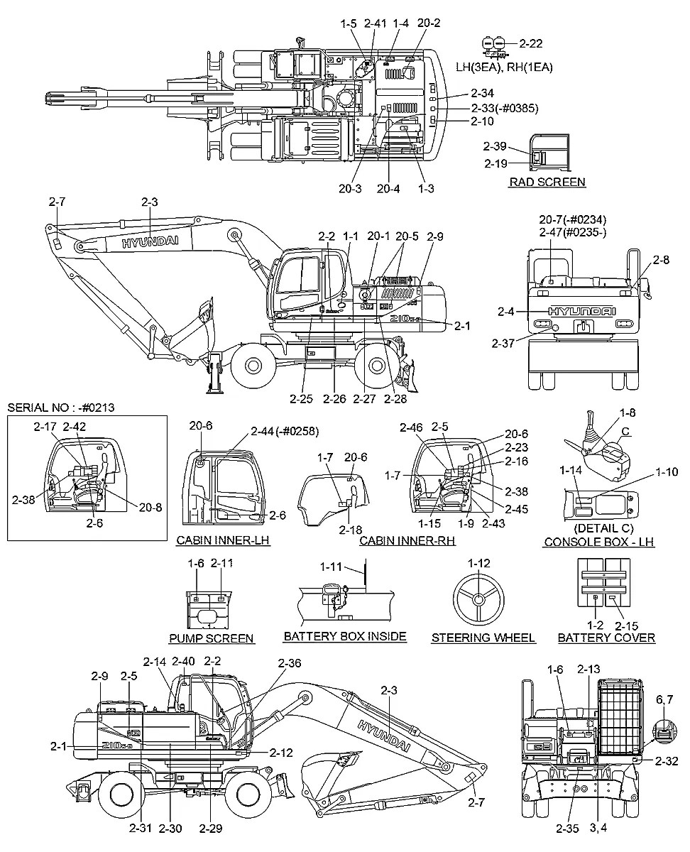 92Q6-10720 Escavadeira de rodas Hyundai R210W-9