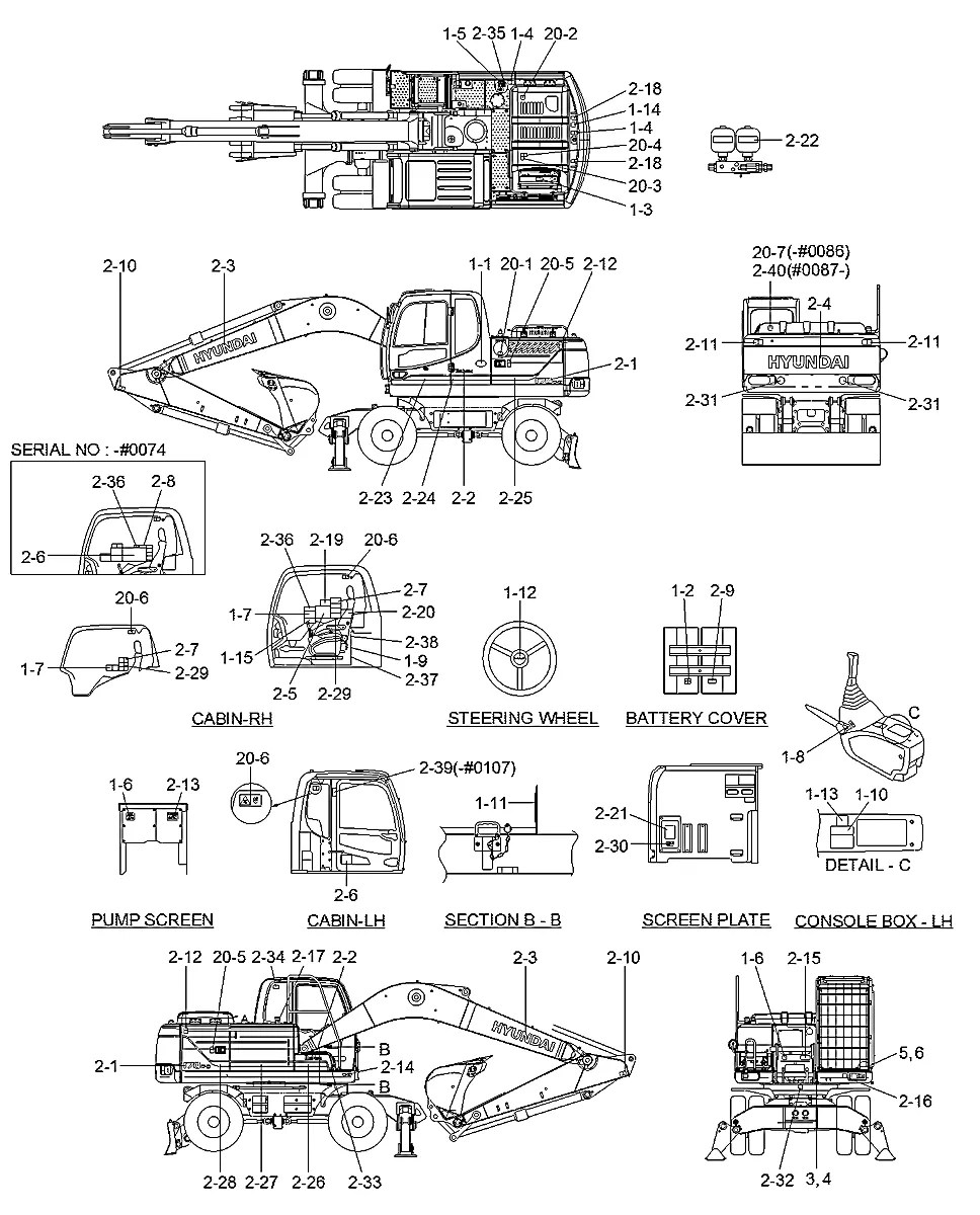 91Q5-10726 Escavadeira de rodas Hyundai R170W-9