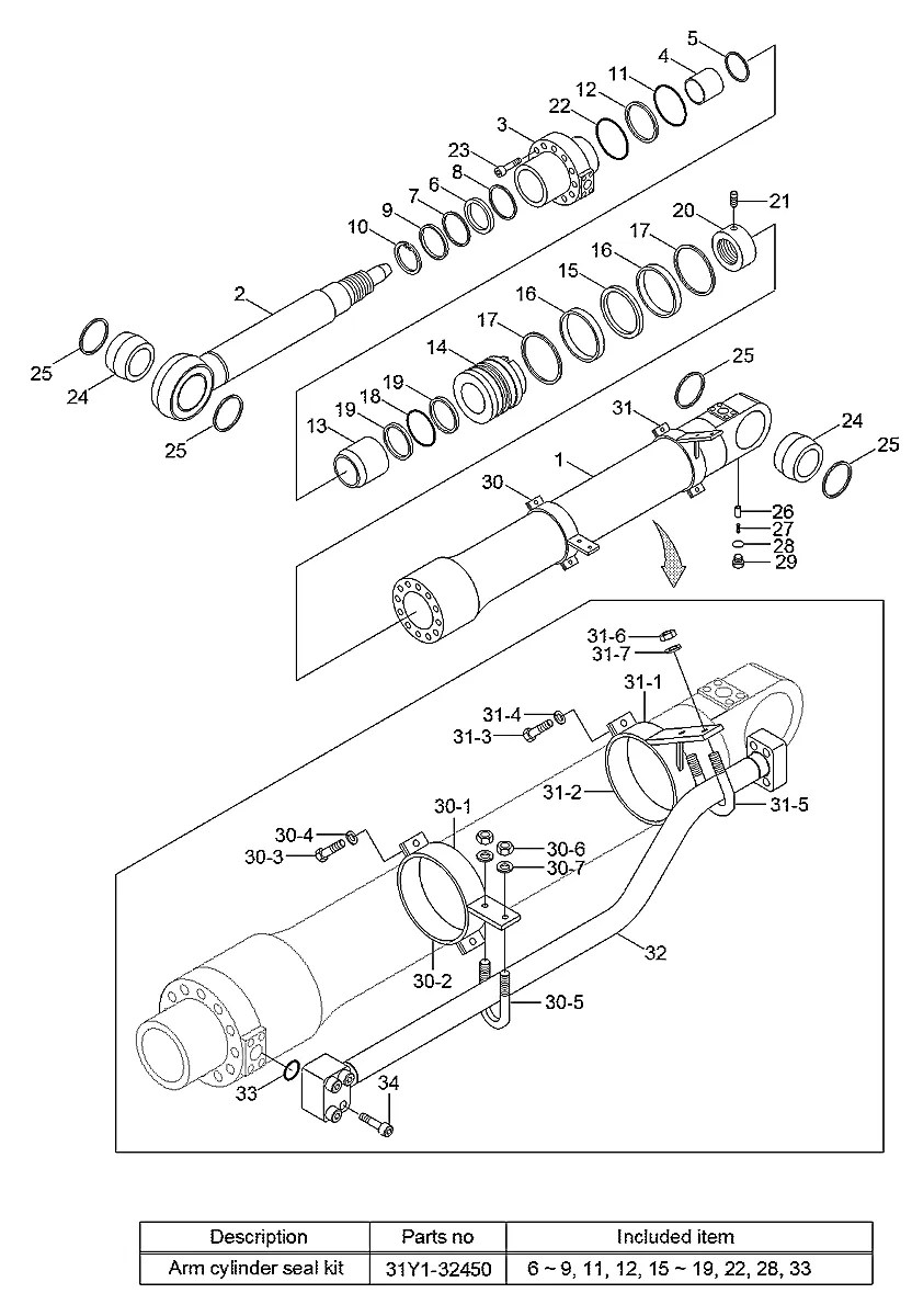 31Y1-45830 Escavadeira de esteiras Hyundai HX260 L