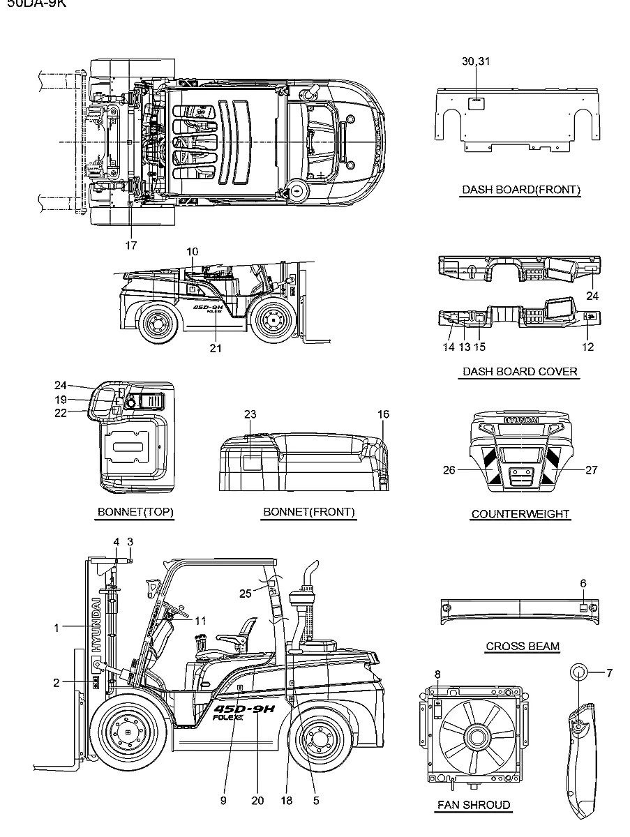 99FV-22800 Empilhadeira Hyundai 35-40-45-50DA-9K