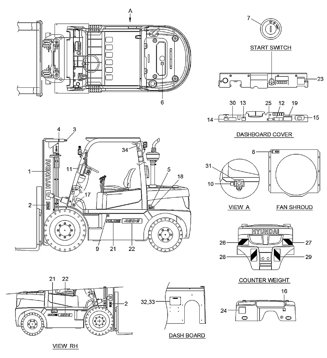 93FV-05000 Empilhadeira Hyundai 35-40-45D-7E