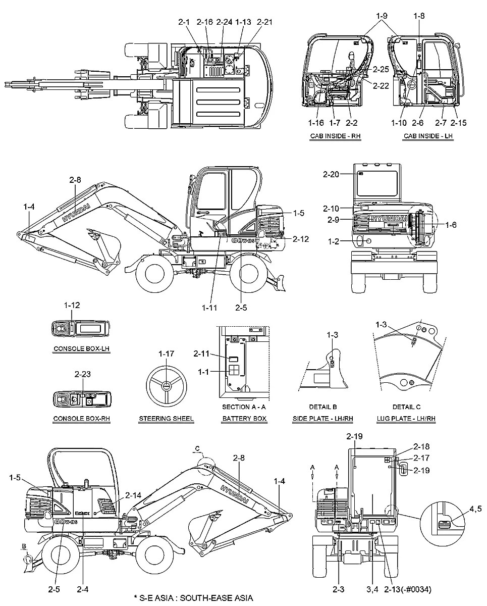 99M9-18173 Escavadeira de rodas Hyundai R60W-9