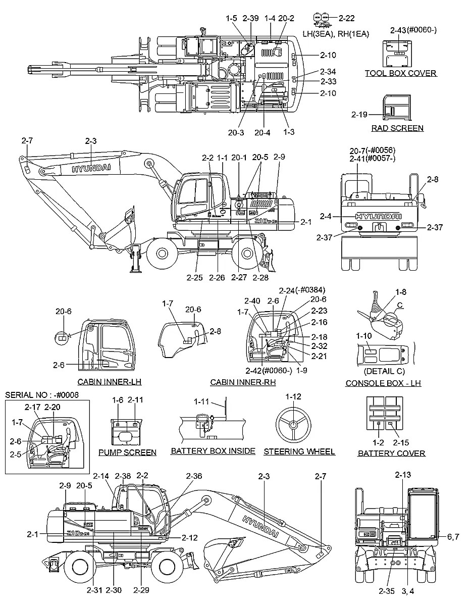 96Q6-20712 Escavadeira de rodas Hyundai R210W-9S